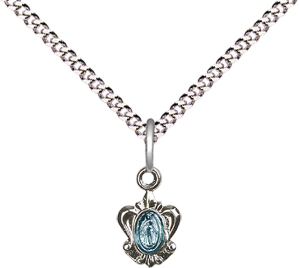 Sterling Silver Miraculous Pendant on a 18 inch Light Rhodium Light Curb chain