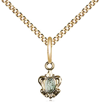 Gold Plate Sterling Silver Miraculous Pendant on a 18 inch Gold Plate Light Curb chain