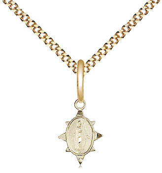 14kt Gold Filled Miraculous Pendant on a 18 inch Gold Plate Light Curb chain