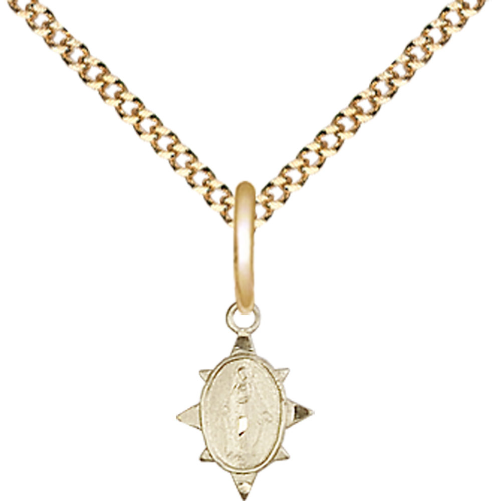 14kt Gold Filled Miraculous Pendant on a 18 inch Gold Plate Light Curb chain