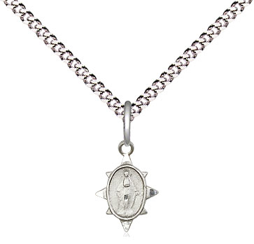 Sterling Silver Miraculous Pendant on a 18 inch Light Rhodium Light Curb chain