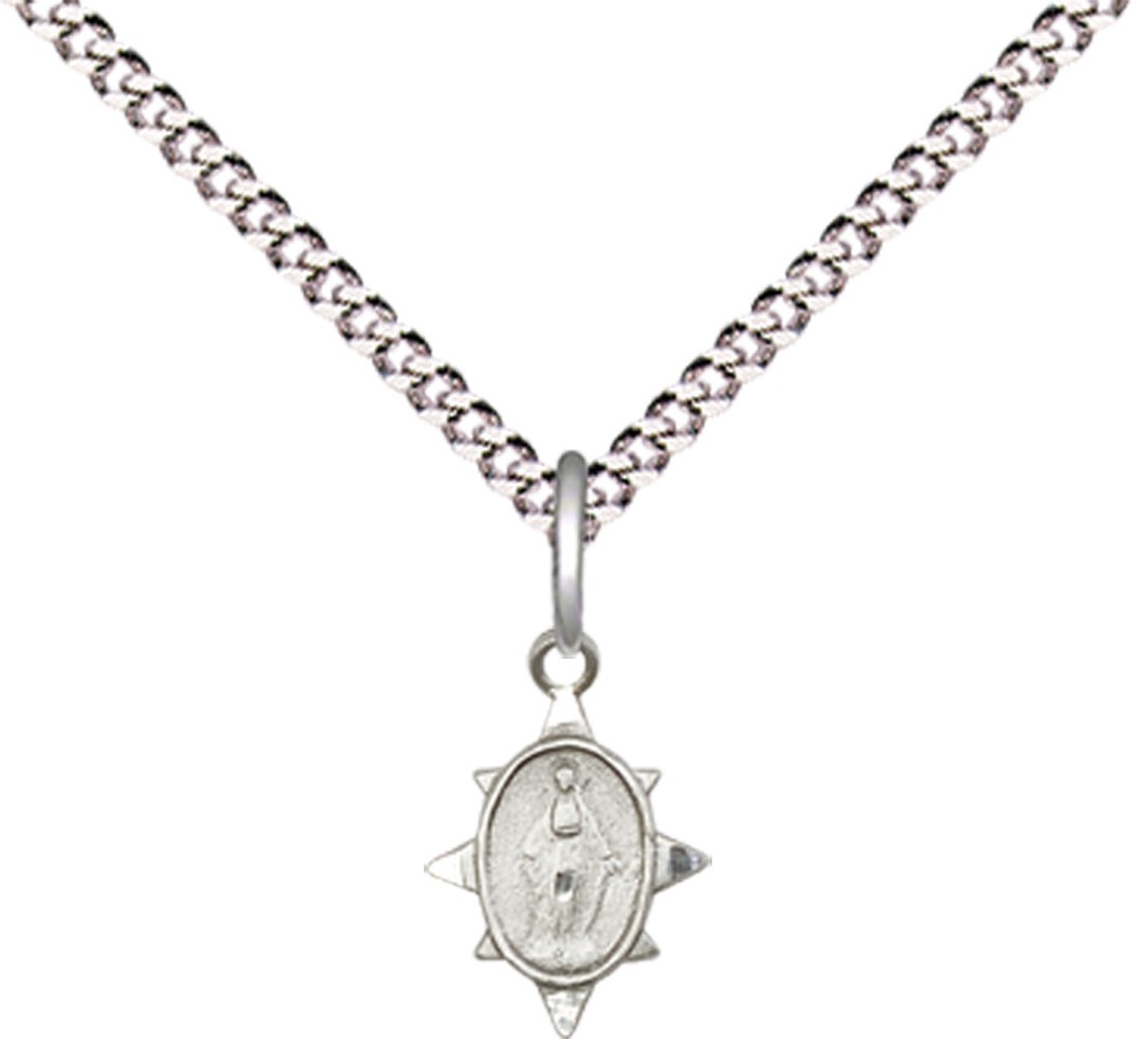 Sterling Silver Miraculous Pendant on a 18 inch Light Rhodium Light Curb chain