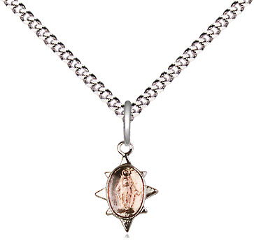 Sterling Silver Miraculous Pendant on a 18 inch Light Rhodium Light Curb chain