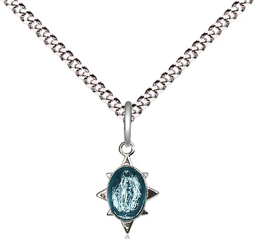 Sterling Silver Miraculous Pendant on a 18 inch Light Rhodium Light Curb chain