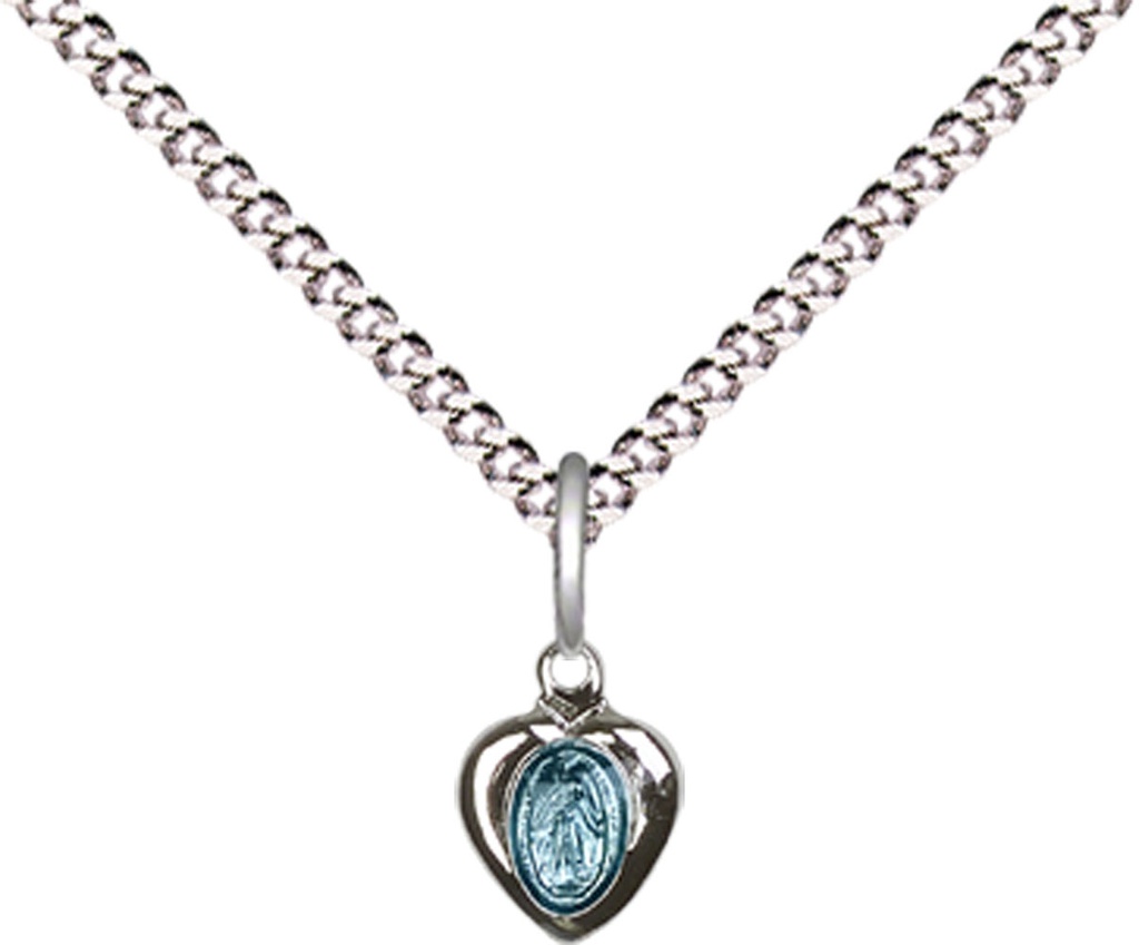 Sterling Silver Miraculous Pendant on a 18 inch Light Rhodium Light Curb chain