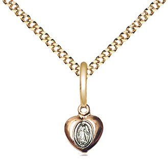 14kt Gold Filled Miraculous Heart Pendant on a 18 inch Gold Plate Light Curb chain