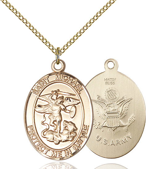 14kt Gold Filled Saint Michael Army Pendant on a 18 inch Gold Filled Light Curb chain