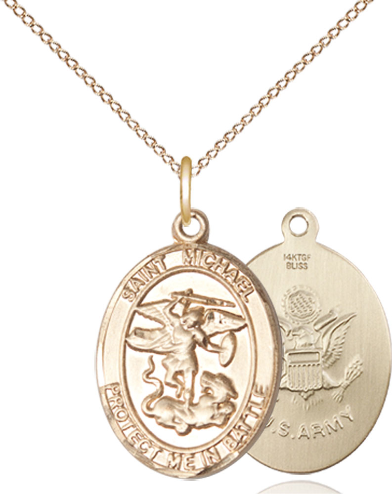 14kt Gold Filled Saint Michael Army Pendant on a 18 inch Gold Filled Light Curb chain