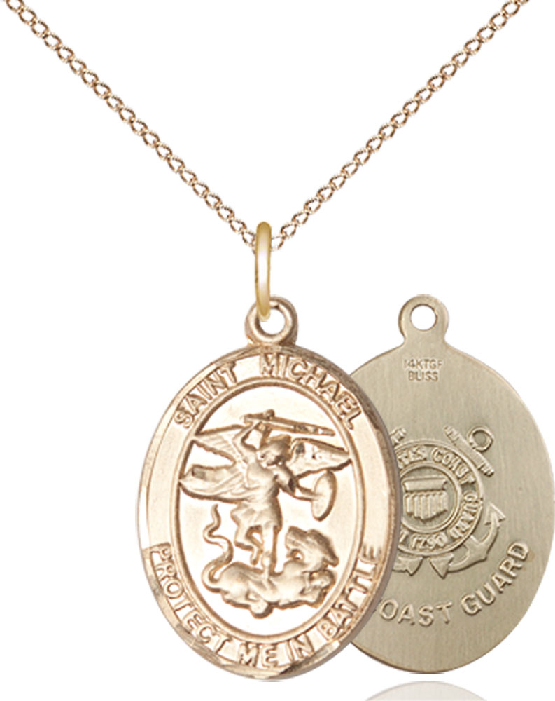 14kt Gold Filled Saint Michael Coast Guard Pendant on a 18 inch Gold Filled Light Curb chain
