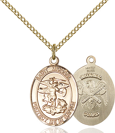 14kt Gold Filled Saint Michael National Guard Pendant on a 18 inch Gold Filled Light Curb chain