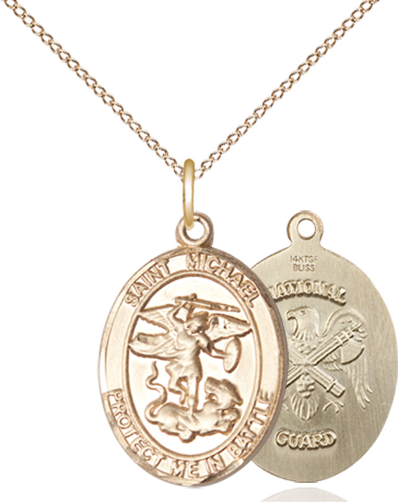 14kt Gold Filled Saint Michael National Guard Pendant on a 18 inch Gold Filled Light Curb chain