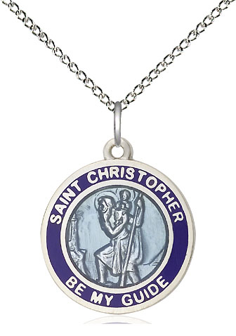 Sterling Silver Saint Christopher Pendant on a 18 inch Sterling Silver Light Curb chain