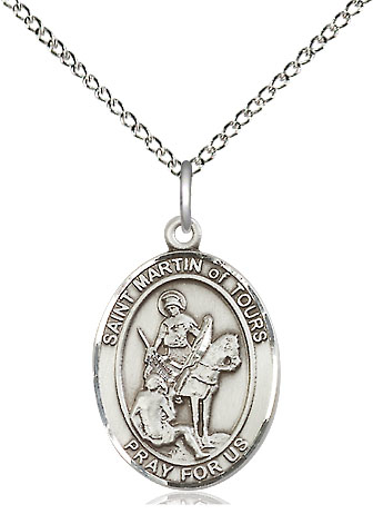 Sterling Silver Saint Martin of Tours Pendant on a 18 inch Sterling Silver Light Curb chain