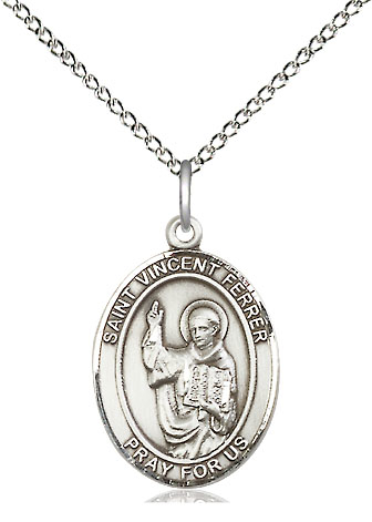 Sterling Silver Saint Vincent Ferrer Pendant on a 18 inch Sterling Silver Light Curb chain