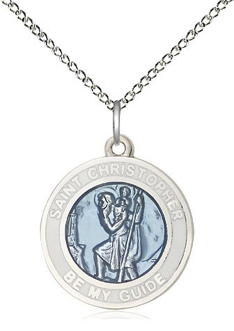 Sterling Silver Saint Christopher Pendant on a 18 inch Sterling Silver Light Curb chain