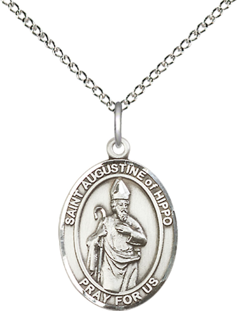 Sterling Silver Saint Augustine of Hippo Pendant on a 18 inch Sterling Silver Light Curb chain