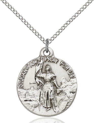 Sterling Silver Saint Joan of Arc Pendant on a 18 inch Sterling Silver Light Curb chain