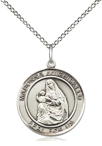 Sterling Silver Madonna del Ghisallo Pendant on a 18 inch Sterling Silver Light Curb chain