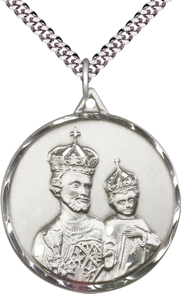 Sterling Silver Saint Joseph Pendant on a 24 inch Light Rhodium Heavy Curb chain