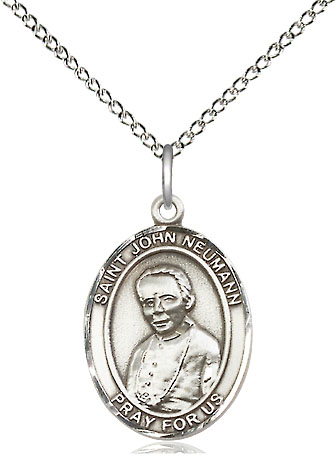 Sterling Silver Saint John Neumann Pendant on a 18 inch Sterling Silver Light Curb chain