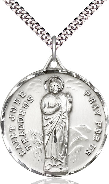 Sterling Silver Saint Jude Pendant on a 24 inch Light Rhodium Heavy Curb chain