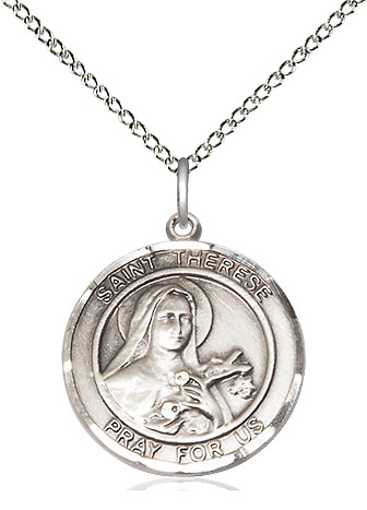 Sterling Silver Saint Therese of Lisieux Pendant on a 18 inch Sterling Silver Light Curb chain