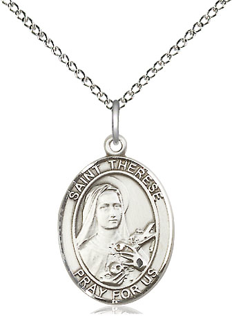 Sterling Silver Saint Therese of Lisieux Pendant on a 18 inch Sterling Silver Light Curb chain