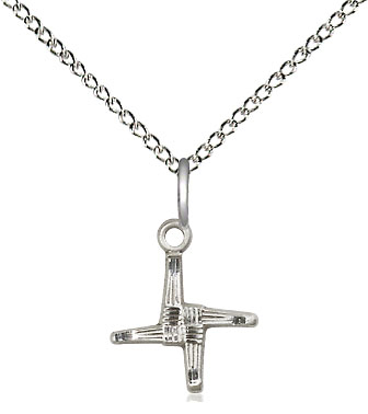 Sterling Silver Saint Brigid Cross Pendant on a 18 inch Sterling Silver Light Curb chain