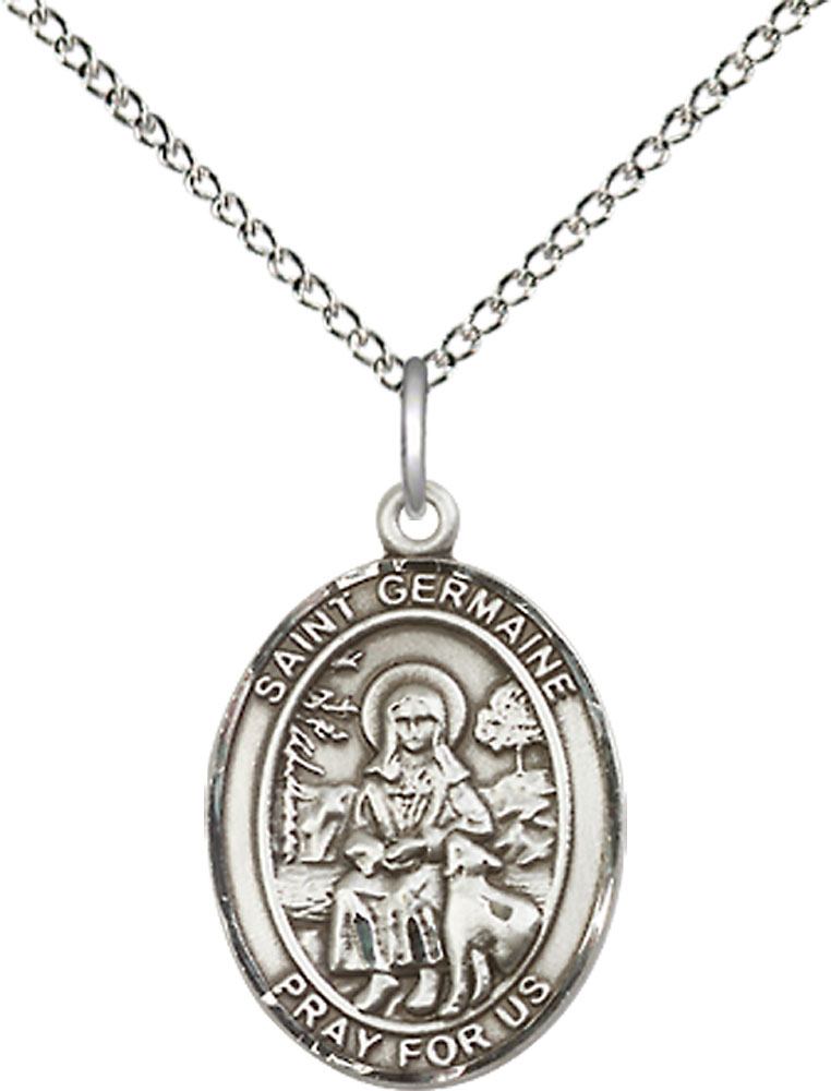 Sterling Silver Saint Germaine Cousin Pendant on a 18 inch Sterling Silver Light Curb chain