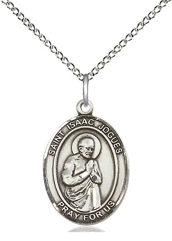 Sterling Silver Saint Isaac Jogues Pendant on a 18 inch Sterling Silver Light Curb chain