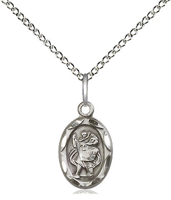 Sterling Silver Saint Christopher Pendant on a 18 inch Sterling Silver Light Curb chain