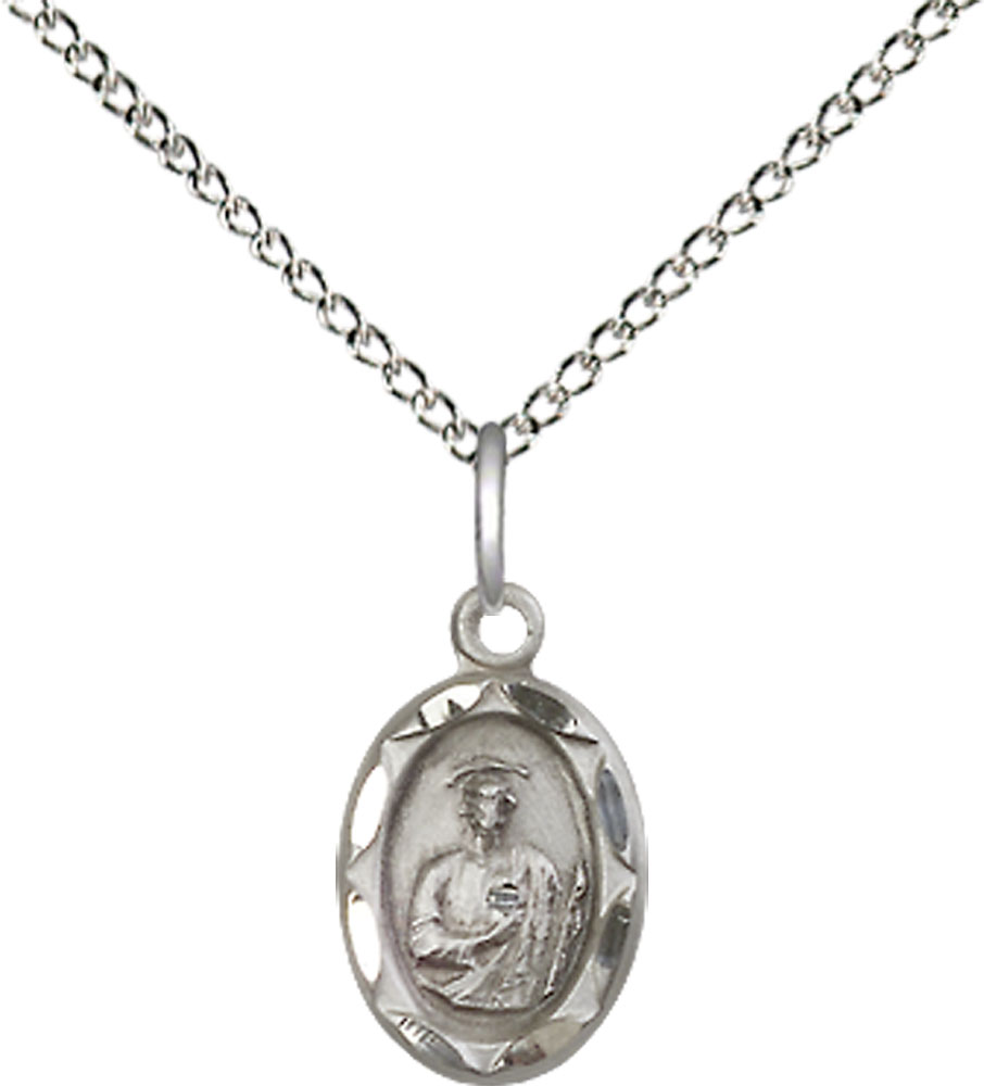 Sterling Silver Saint Jude Pendant on a 18 inch Sterling Silver Light Curb chain