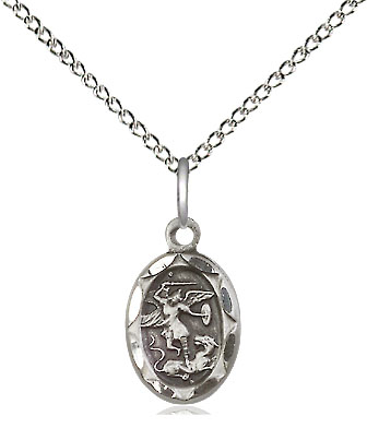 Sterling Silver Saint Michael the Archangel Pendant on a 18 inch Sterling Silver Light Curb chain