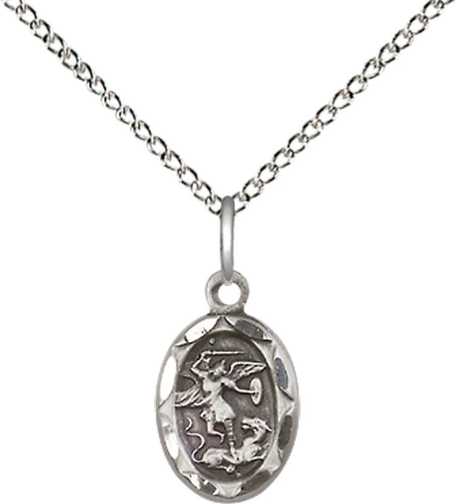 Sterling Silver Saint Michael the Archangel Pendant on a 18 inch Sterling Silver Light Curb chain