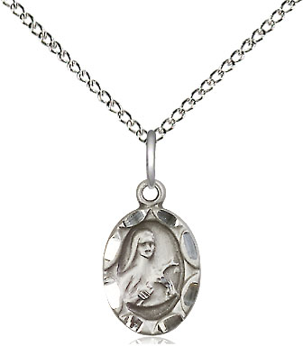 Sterling Silver Saint Theresa Pendant on a 18 inch Sterling Silver Light Curb chain