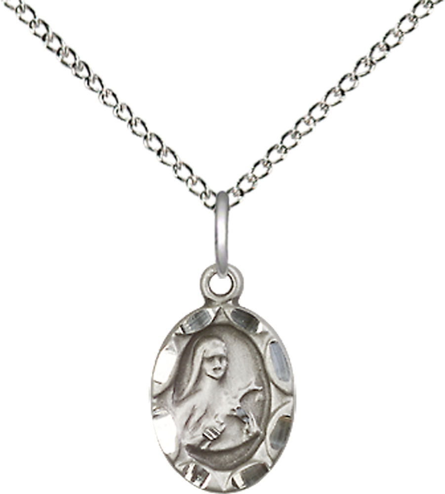 Sterling Silver Saint Theresa Pendant on a 18 inch Sterling Silver Light Curb chain
