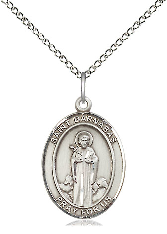 Sterling Silver Saint Barnabas Pendant on a 18 inch Sterling Silver Light Curb chain