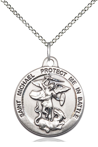 Sterling Silver Saint Michael the Archangel Pendant on a 18 inch Sterling Silver Light Curb chain