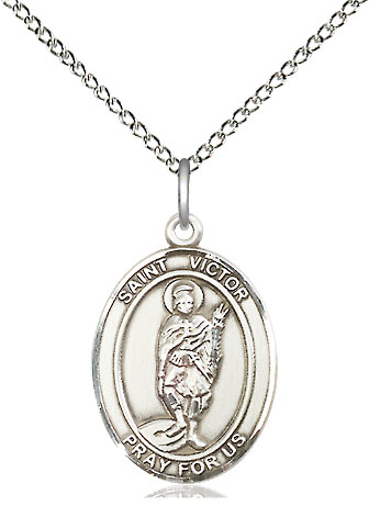 Sterling Silver Saint Victor of Marseilles Pendant on a 18 inch Sterling Silver Light Curb chain