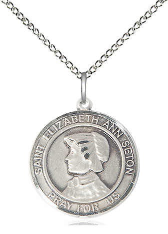 Sterling Silver Saint Elizabeth Ann Seton Pendant on a 18 inch Sterling Silver Light Curb chain