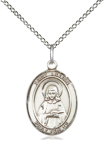 Sterling Silver Saint Lillian Pendant on a 18 inch Sterling Silver Light Curb chain