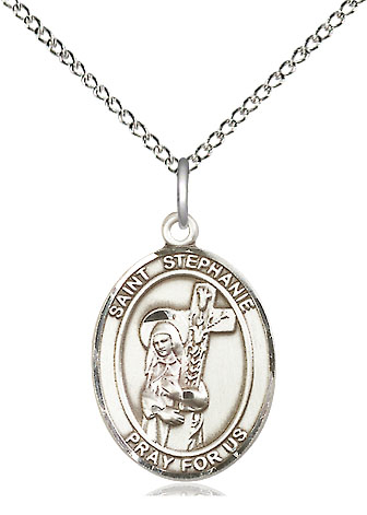 Sterling Silver Saint Stephanie Pendant on a 18 inch Sterling Silver Light Curb chain