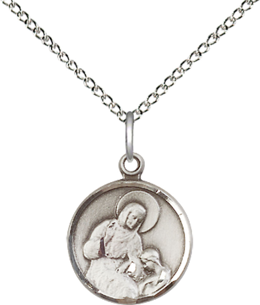 Sterling Silver Saint Ann Pendant on a 18 inch Sterling Silver Light Curb chain