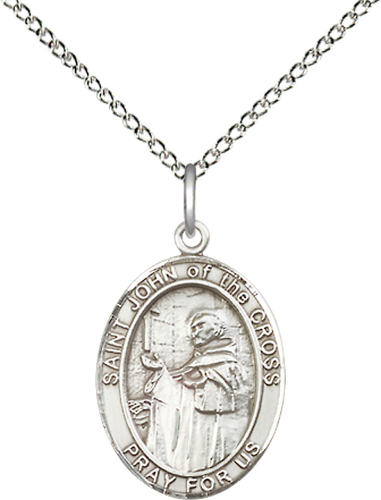 Sterling Silver Saint John of the Cross Pendant on a 18 inch Sterling Silver Light Curb chain