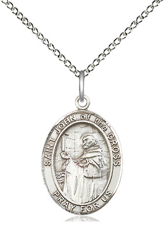 Sterling Silver Saint John of the Cross Pendant on a 18 inch Sterling Silver Light Curb chain