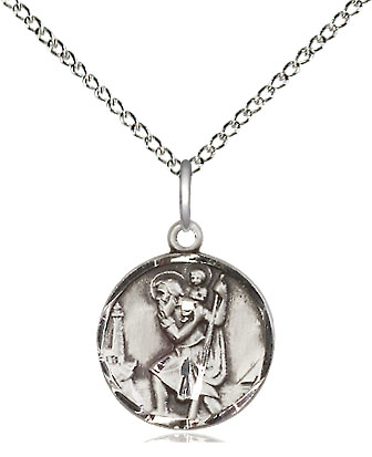 Sterling Silver Saint Christopher Pendant on a 18 inch Sterling Silver Light Curb chain