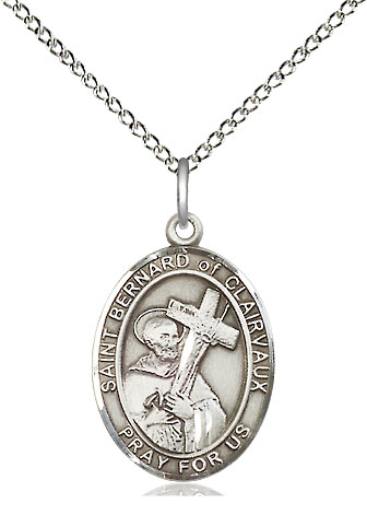 Sterling Silver Saint Bernard of Clairvaux Pendant on a 18 inch Sterling Silver Light Curb chain