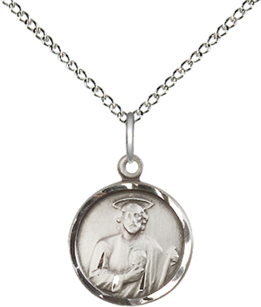 Sterling Silver Saint Jude Pendant on a 18 inch Sterling Silver Light Curb chain