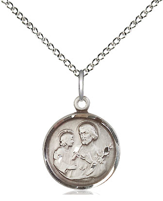 Sterling Silver Saint Joseph Pendant on a 18 inch Sterling Silver Light Curb chain