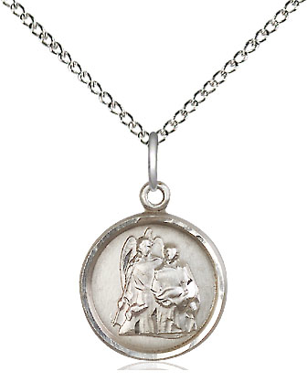 Sterling Silver Saint Raphael Pendant on a 18 inch Sterling Silver Light Curb chain
